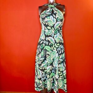 NWT LOFT Green and Blue Paisley Keyhole Midi Dress